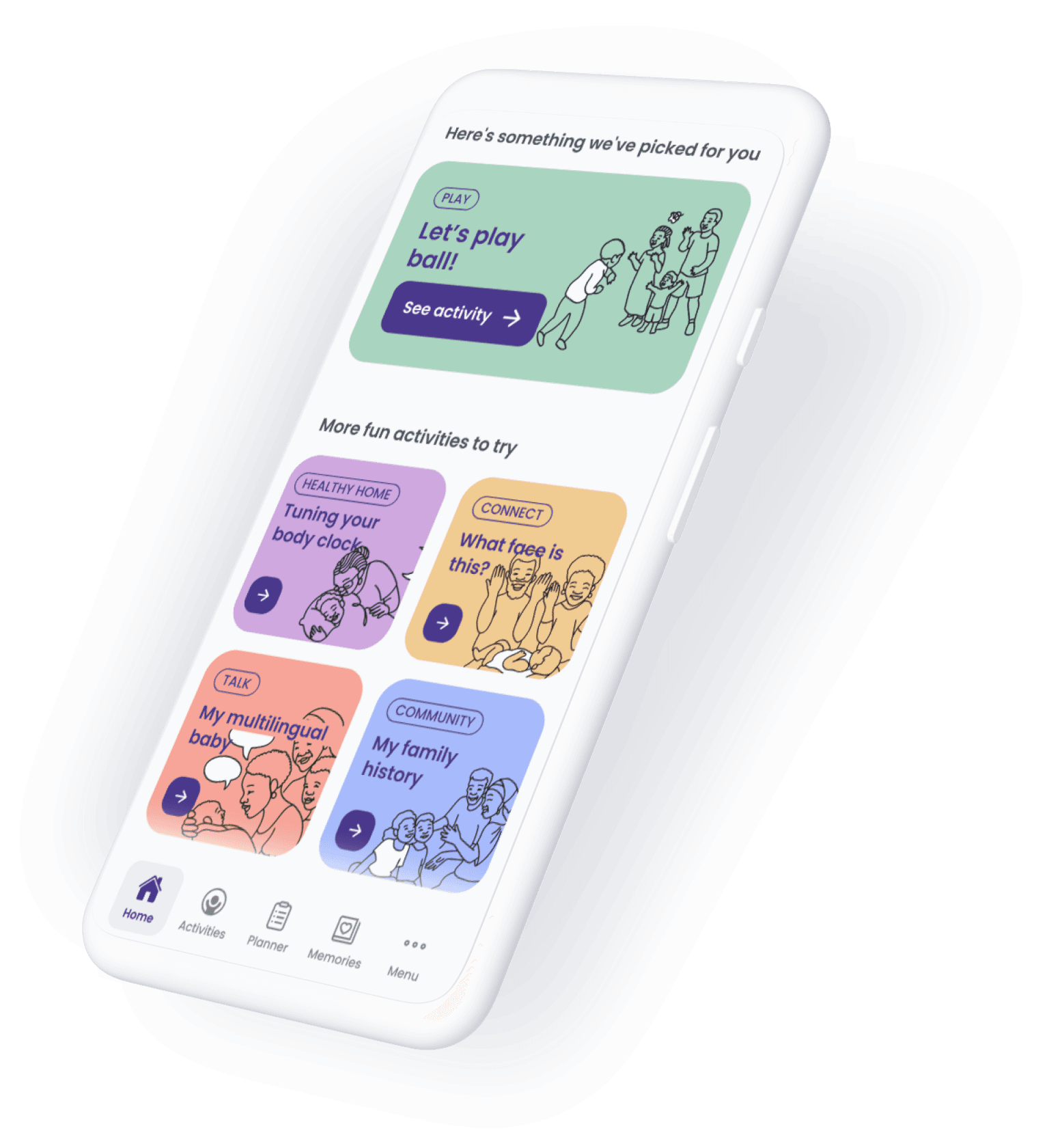 Phone displaying activities to do with your child