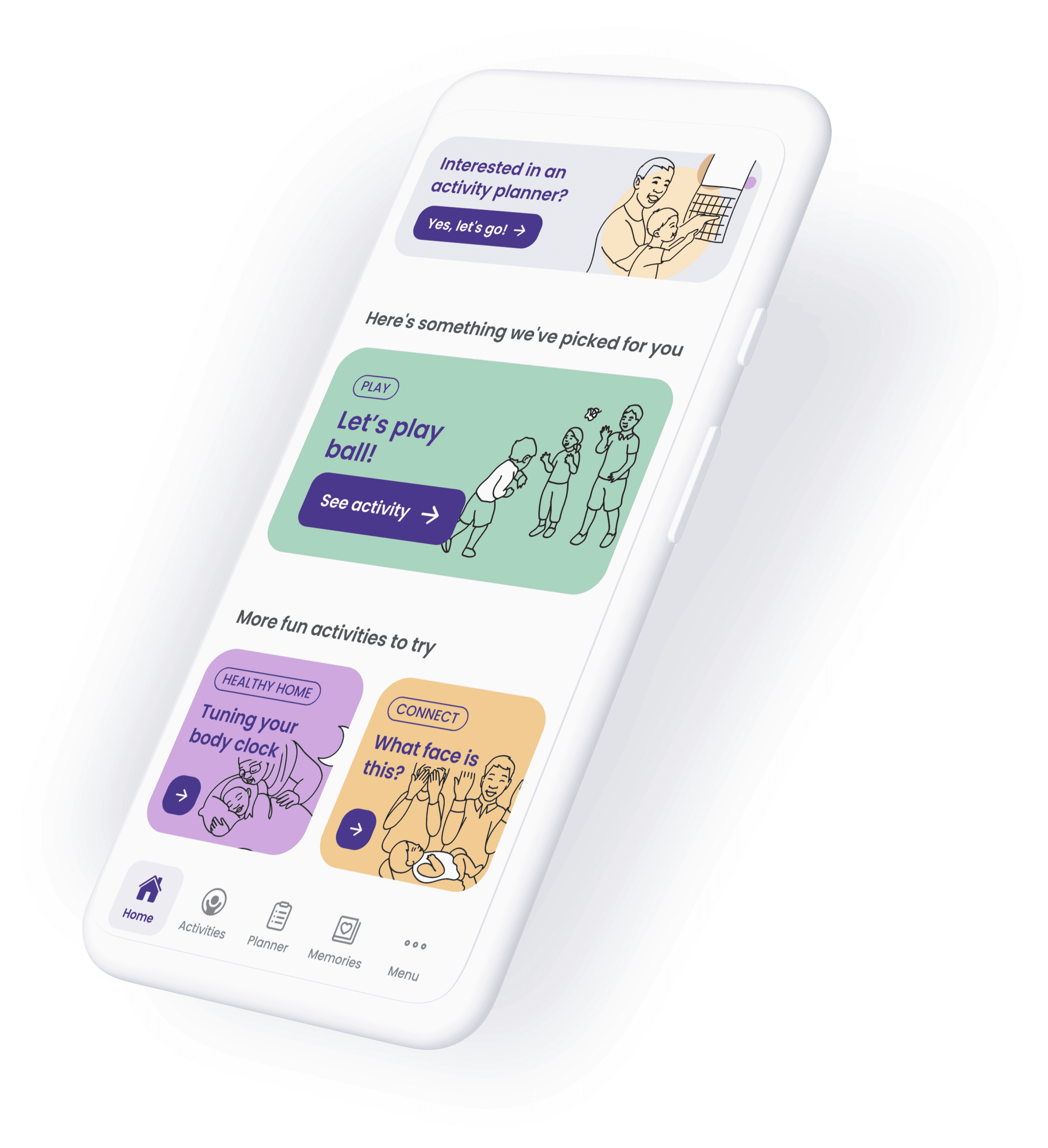 Phone displaying activities to do with your child