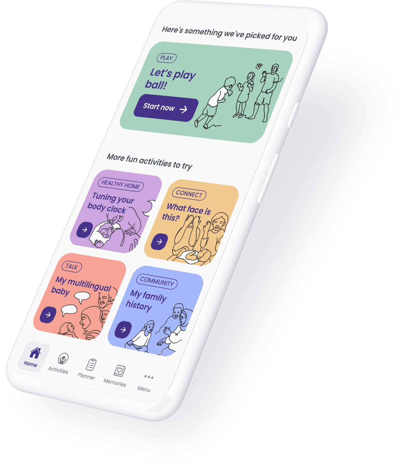 Phone displaying activities to do with your child